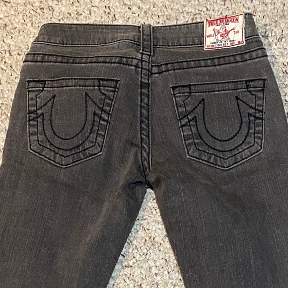 True Religion Brand Jeans, Sz 27, faded grey with black stitching - Picture 2 of 7